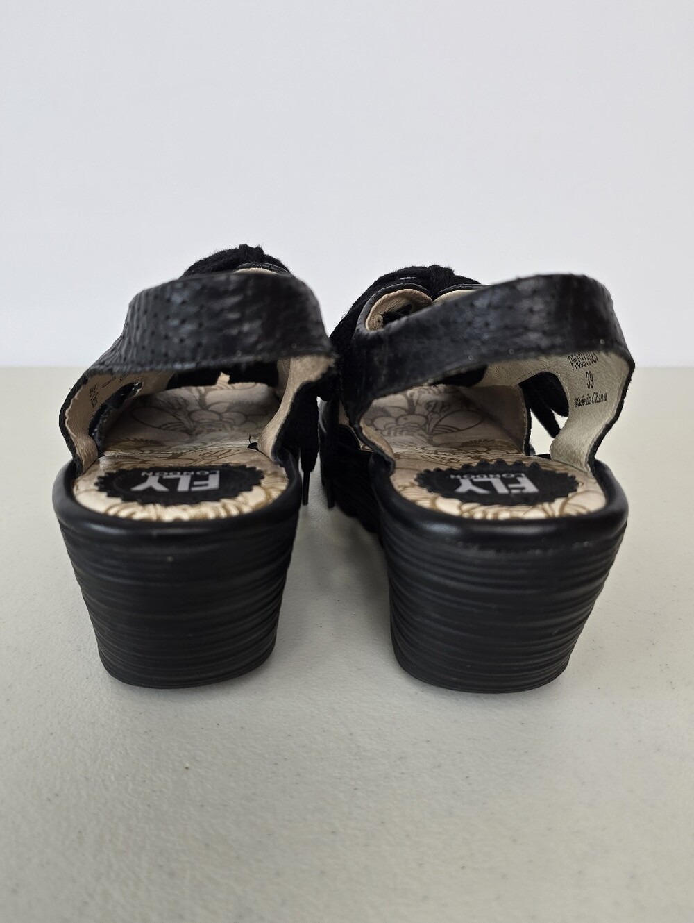 Fly London YLVA Black Perforated Leather Lace-Up Wedge Sandals EU 39 8-8.5 - Picture 4 of 9